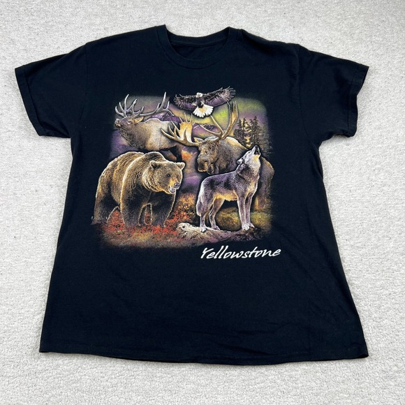 Yellowstone Other - Yellowstone National Park Wildlife Graphic T-Shirt Mens Black Short Sleeve L